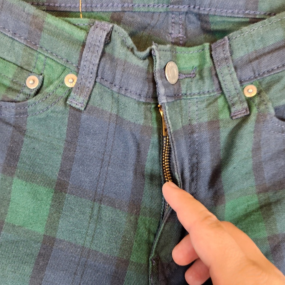 Levi 511 Slim Fit Pants Men 30x30 Green Black Watch Plaid Tartan Check Trousers - Picture 4 of 12
